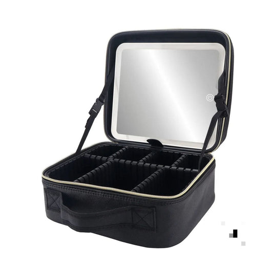 Neceser de Maquillaje Portátil con Espejo y Luz LED