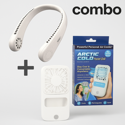Combo del Ventilador de cuello fresco y sin aspas y Ventilador portátil de 3 velocidades